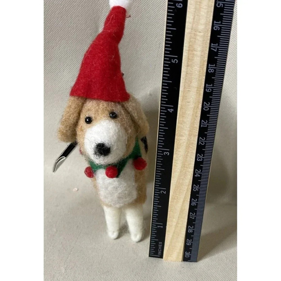 Beagle Felted Wool Christmas Holiday Tree Dog Ornament Santa Hat w/Scarf NEW - Picture 3 of 4